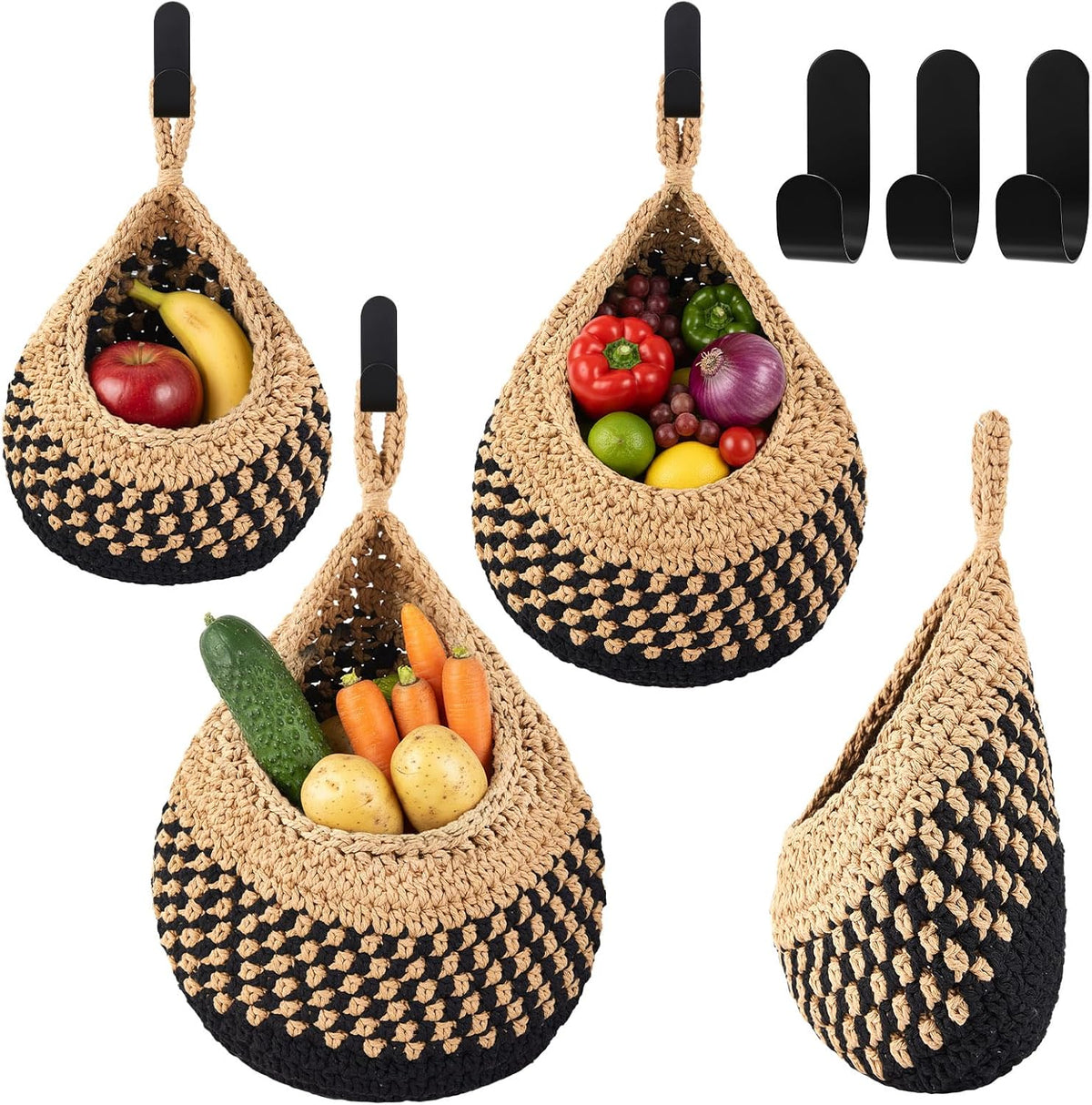 Honeydak 3 Hanging Baskets, Grey Mix, Wide Bucket Basket