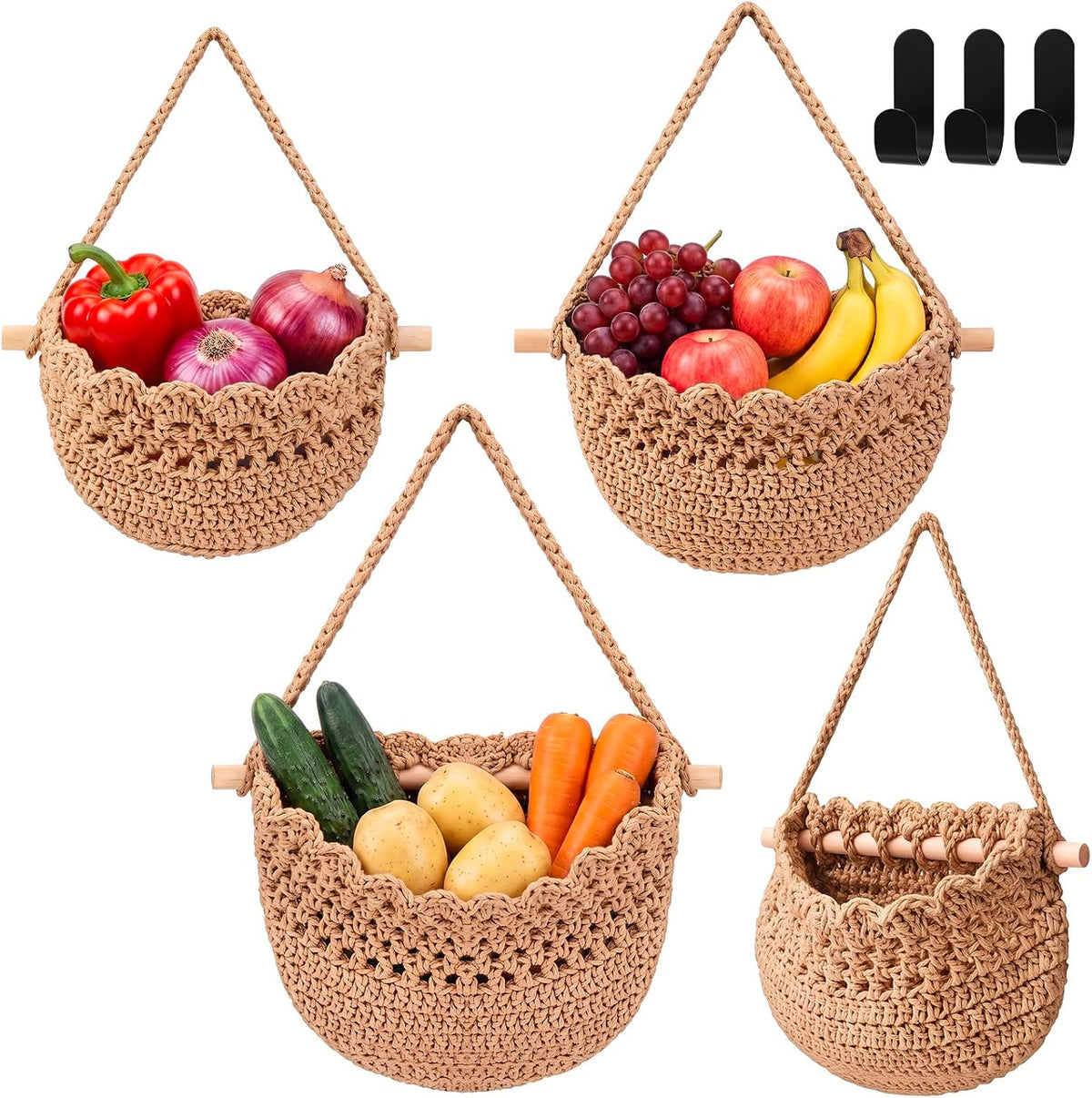 Honeydak 3 Hanging Baskets, Light Brown, Scalloped Edge