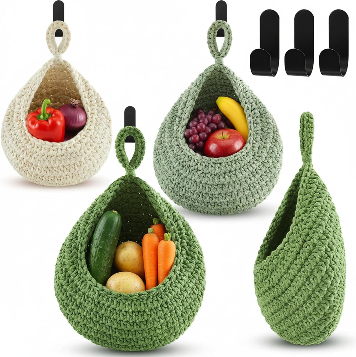 Honeydak 3 Hanging Baskets, Grey Mix, Wide Bucket Basket