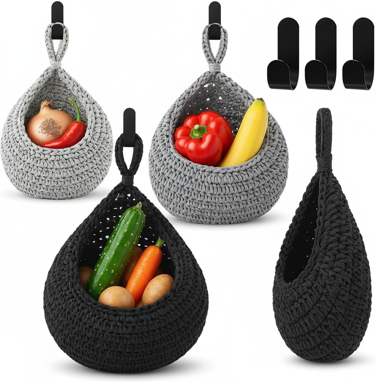 Honeydak 3 Hanging Baskets, Cream, Tote Style Basket